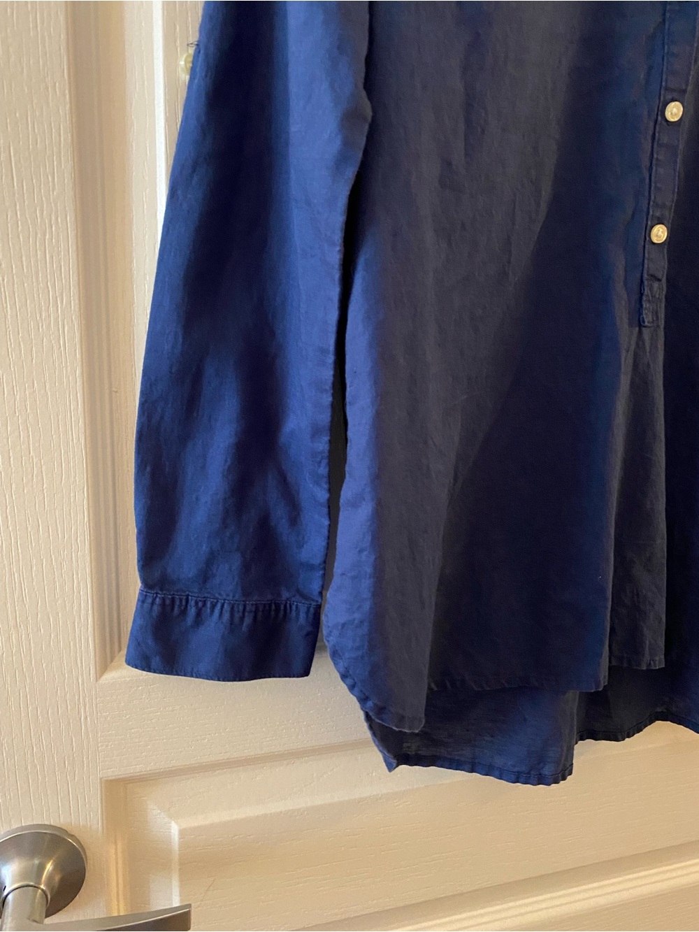 LOFT Cotton-Linen Blend 1/2 Button Down Collared Blouse in Blue - S - Picture 6 of 10